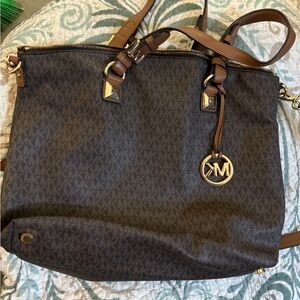 Michael Kors Dark Brown MK Logo Tote with Gold Accent